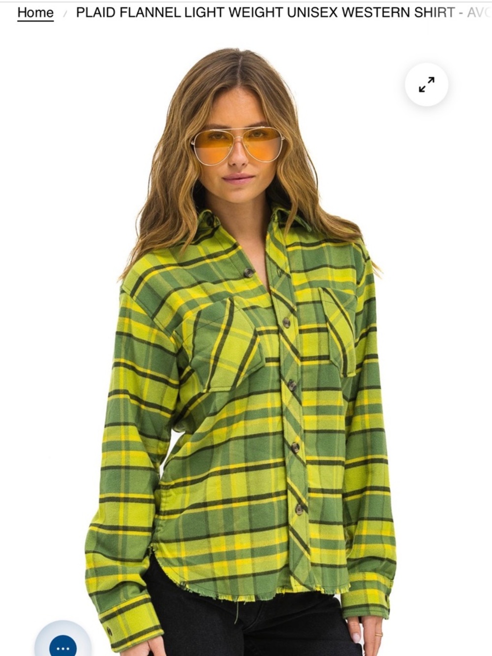 Aviator Nation Plaid Flannel Western Shirt Size Small in Avocado